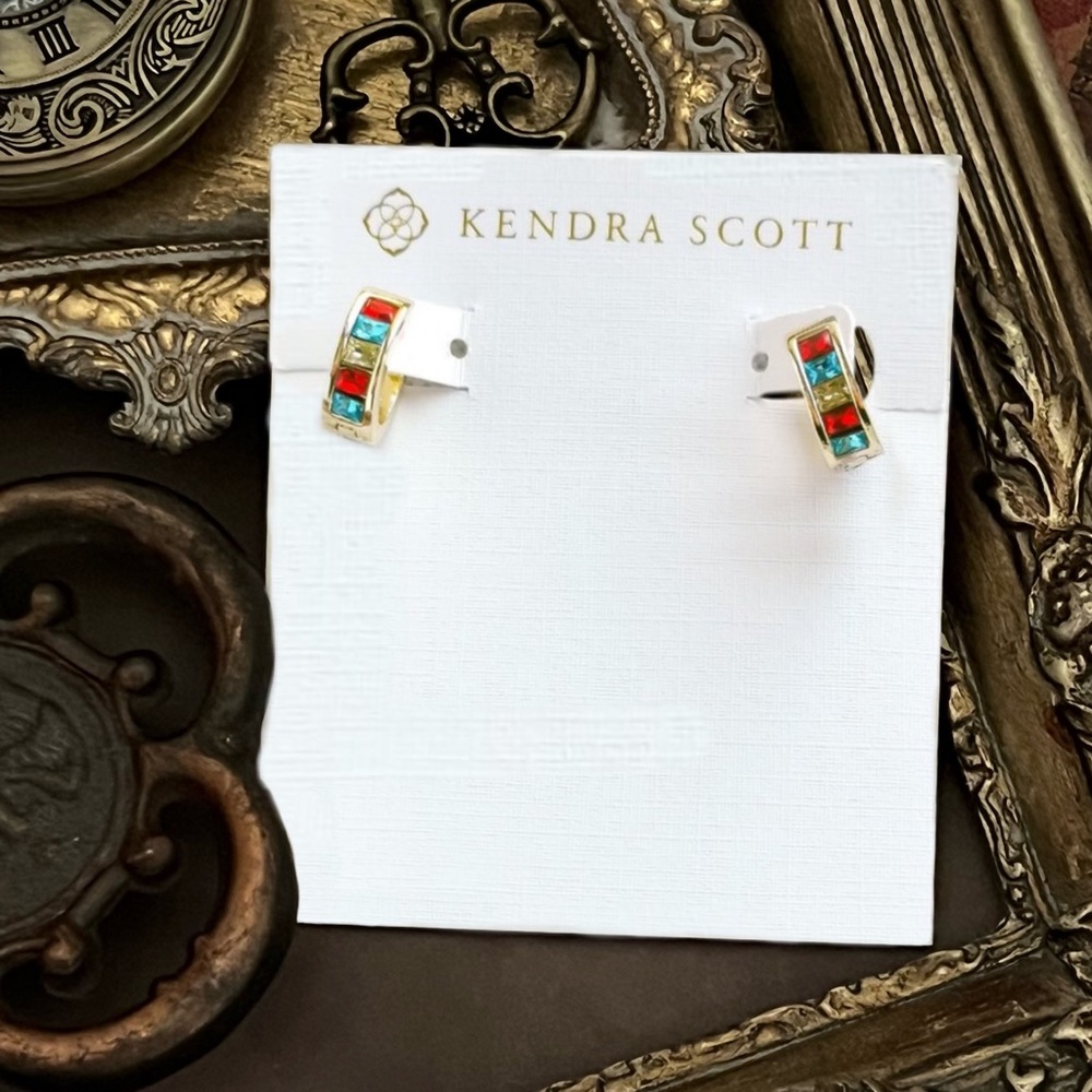 KENDRA SCOTT • Gold Jack Huggie Hoop Crystal Earrings - Picture 3 of 3